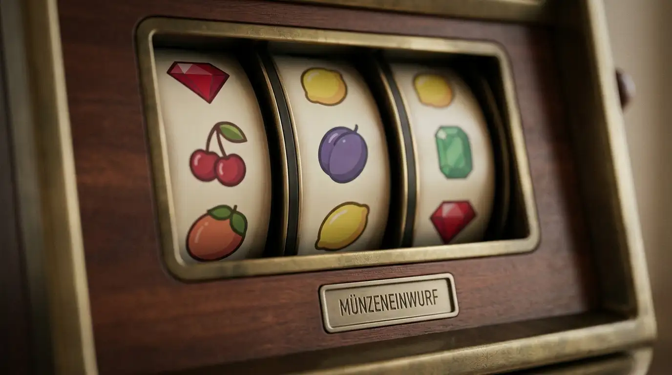 Nahaufnahme von Spielautomaten-Walzen ohne erkennbare Marke