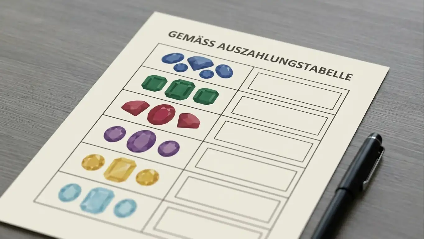 Gewinntabelle eines Spielautomaten mit Symbolwerten