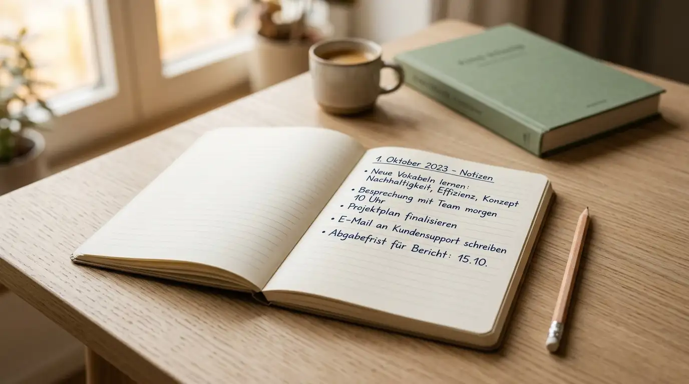 Notizbuch mit handschriftlichen Definitionen zu Rollover, Sticky-Bonus und Auszahlungsfenster