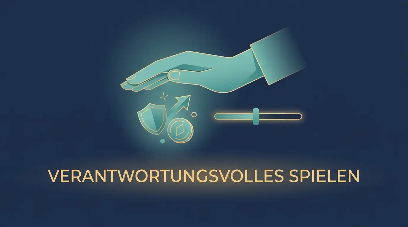 Ruhige Darstellung einer schützenden Handbewegung über Spielsymbolen mit einem Limit-Regler als Sinnbild für Selbstschutz