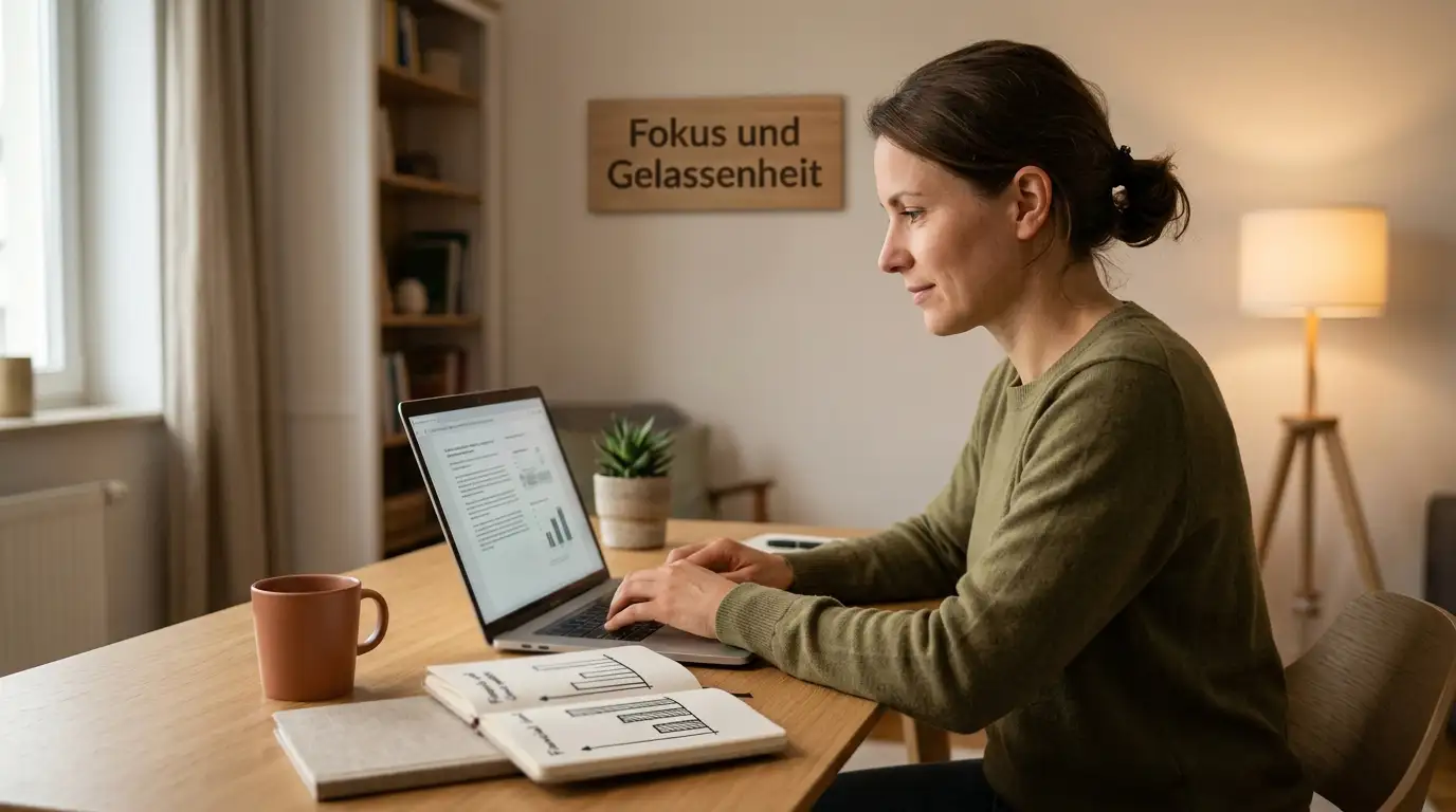 Ruhige Szene einer Person, die bewusst Einzahlungslimits in einem Online-Casino einstellt