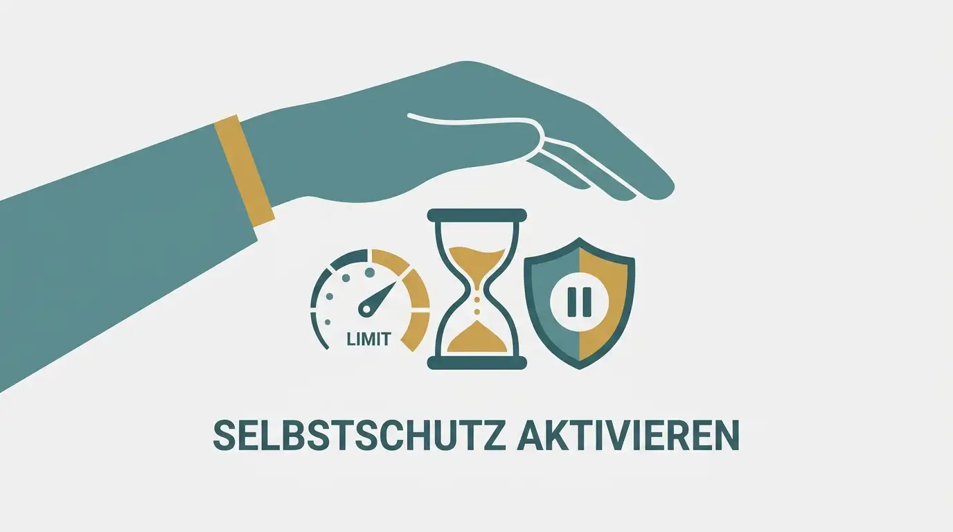 Schützende Hand über Werkzeugen des Selbstschutzes wie Einzahlungslimit, Auszeit und Sperroption