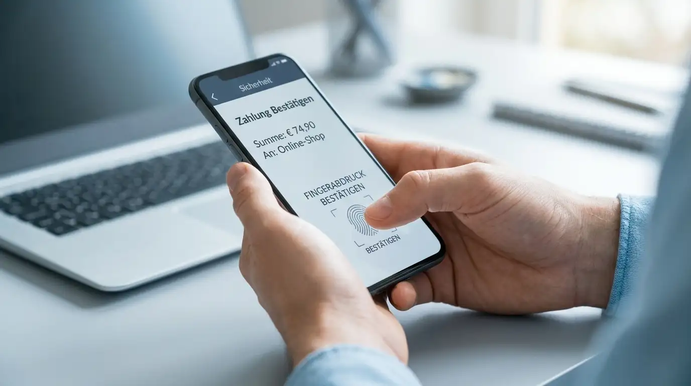 Person bestätigt eine Kartenzahlung per 3-D-Secure am Smartphone