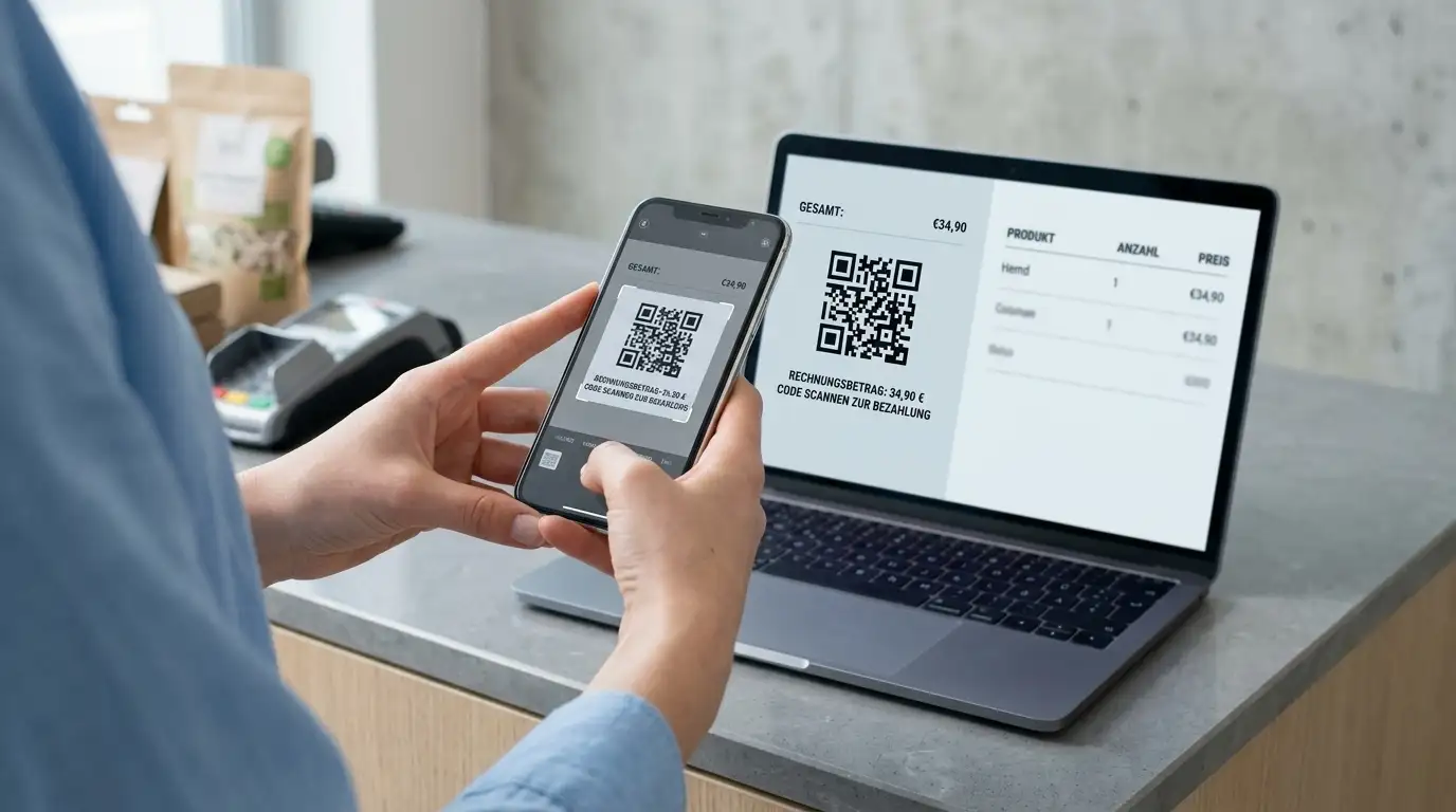 Person scannt einen QR-Code mit der Banking-App am Smartphone