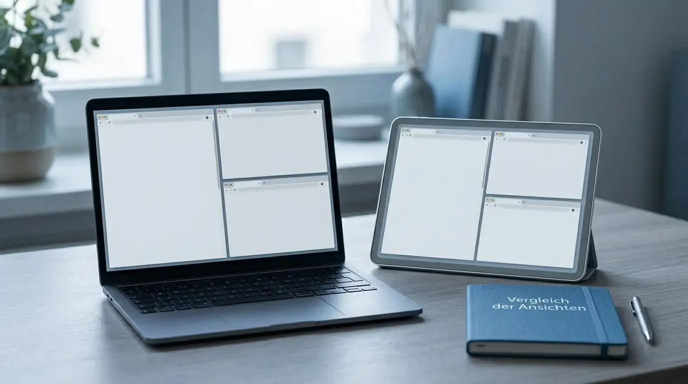 Nüchterne Übersicht mehrerer geöffneter Browserfenster als Sinnbild für den Anbietervergleich