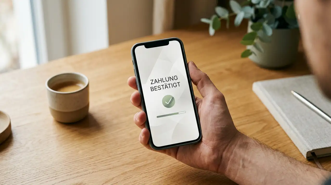 Smartphone mit neutraler Bezahlansicht als Symbol für Zahlungsmethoden bei einer 15 Euro Einzahlung