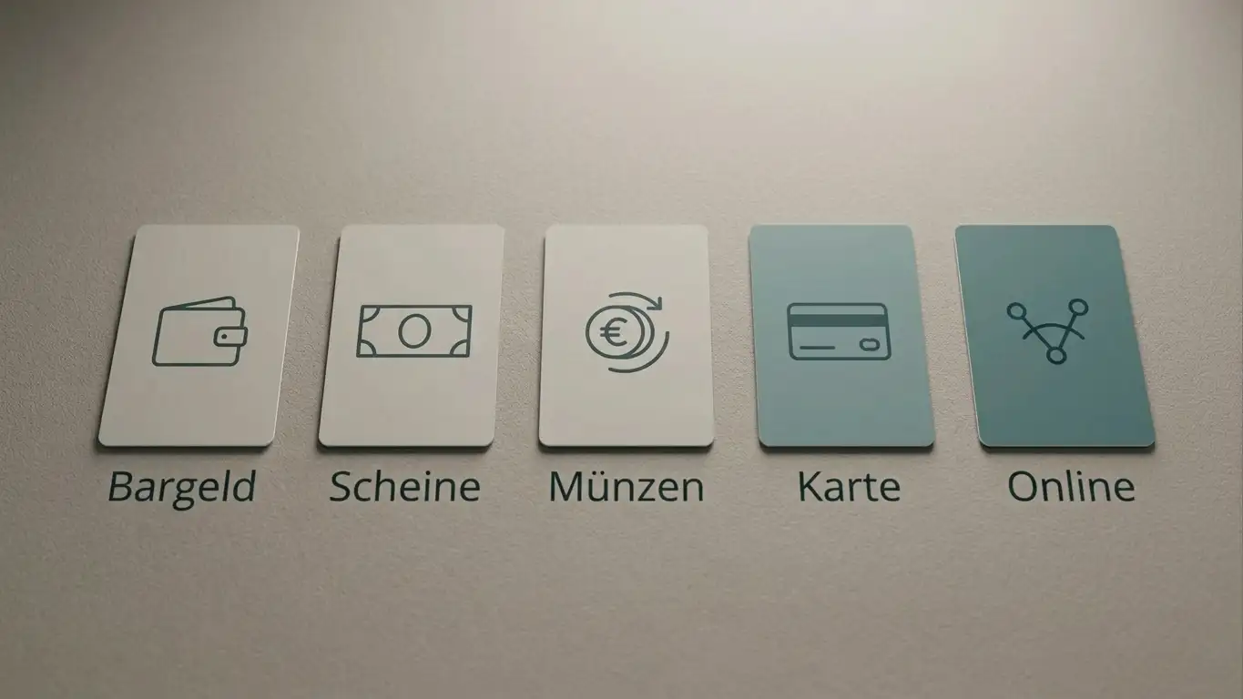 Übersicht verschiedener Zahlungsmethoden als Karten auf einem Tisch