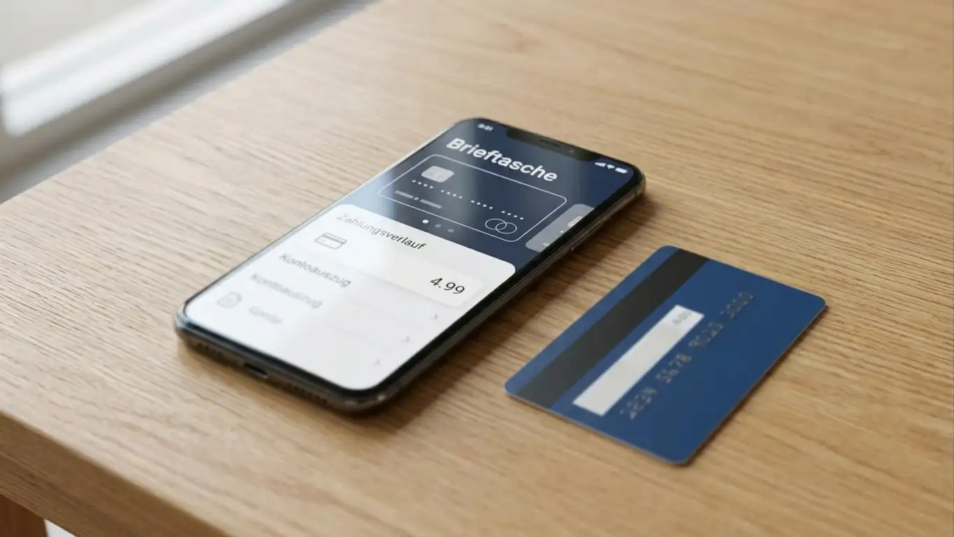 Smartphone mit E-Wallet-App und Bankkarte auf einem Tisch – Zahlungsmethoden für Online-Casinos in Deutschland